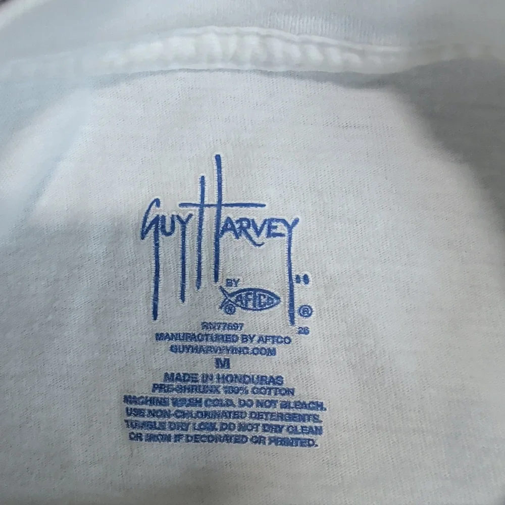 Guy Harvey Coastal Marlin Fishing Pocket T-Shirt Mens Medium White 100% Cotton